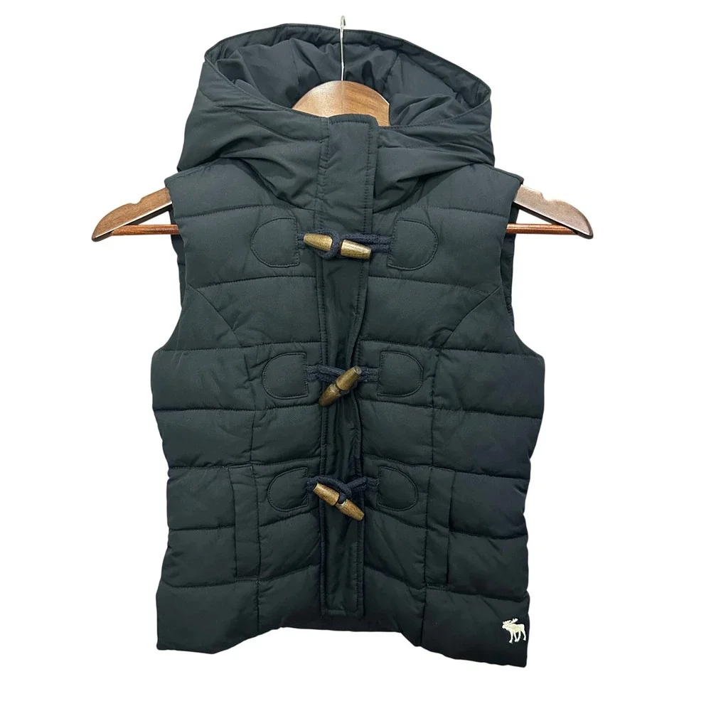 Abercrombie Kids Puffer Vest L Black Toggle Hooded Quilted Gorpcore Preppy